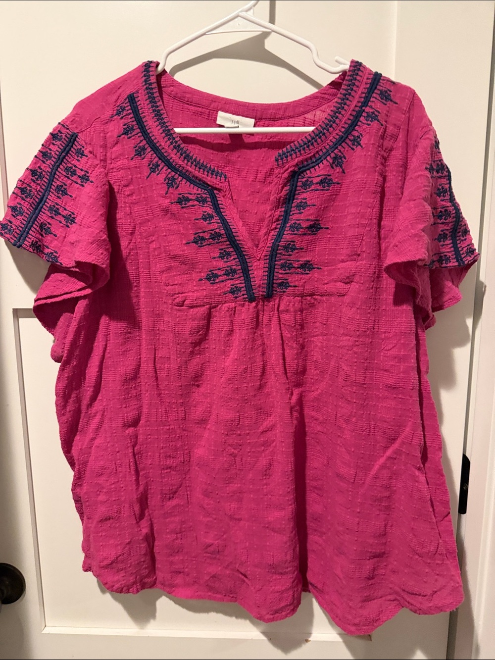 Women’s Pink Embroidered Peasant Top